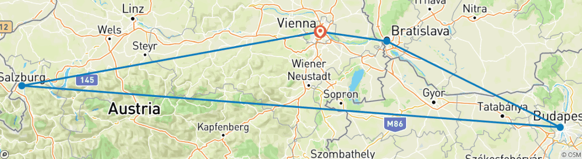 Image of a map showing the route of the tour