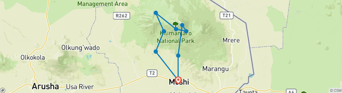 Image of a map showing the route of the tour