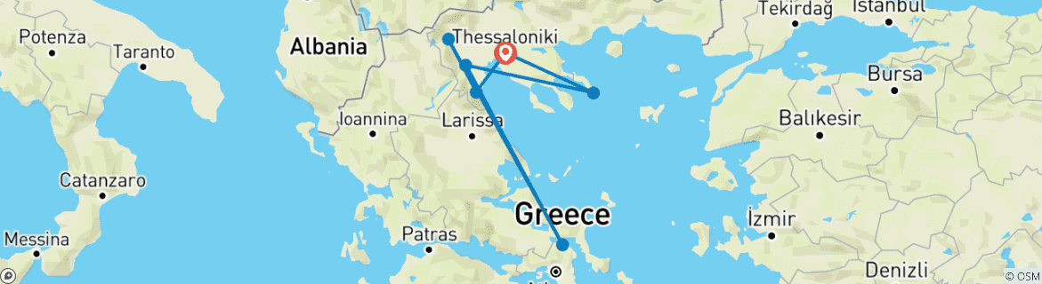 Image of a map showing the route of the tour