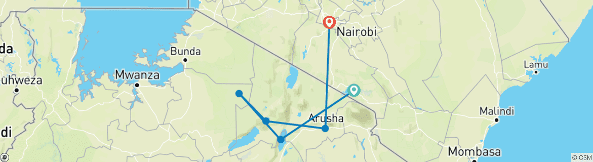 Image of a map showing the route of the tour