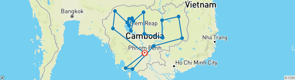 Foto van een kaart met de route van de rondreis