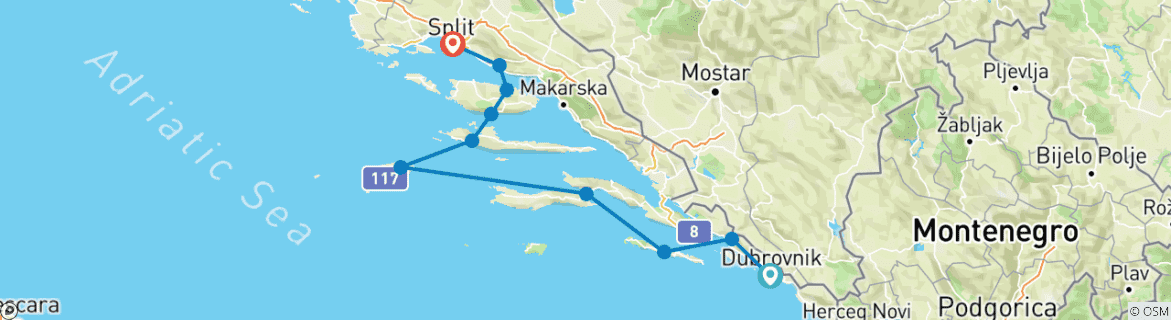 Image d'une carte montrant l'itinéraire du circuit