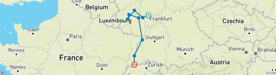 Image d'une carte montrant l'itinéraire du circuit