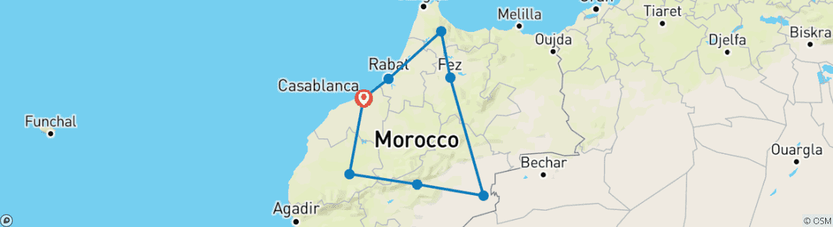 Image d'une carte montrant l'itinéraire du circuit