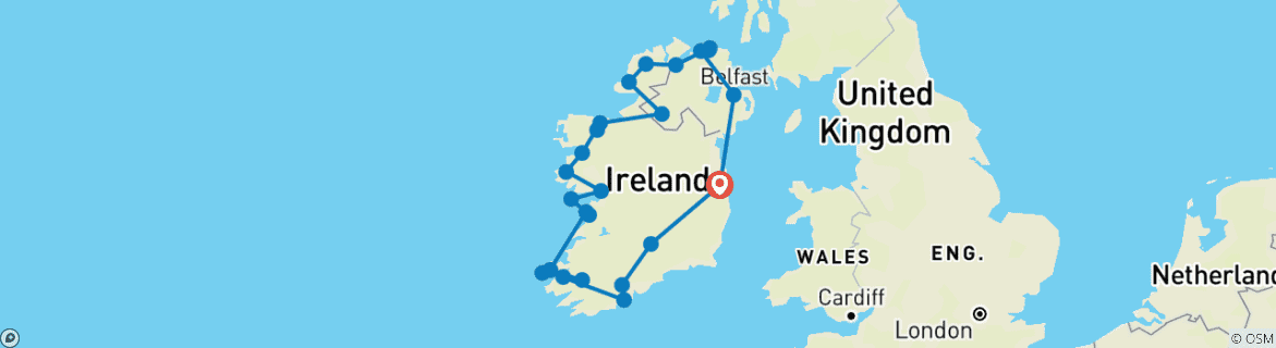 Image of a map showing the route of the tour