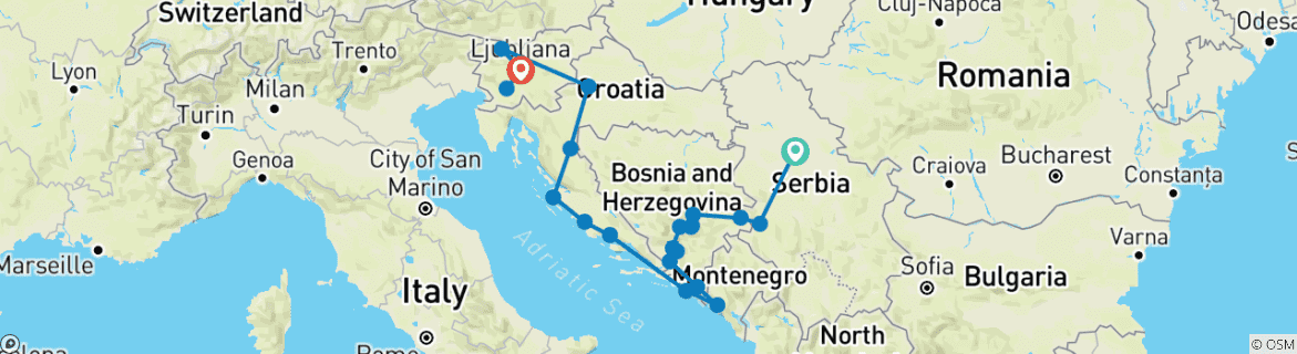 Karte mit der Reiseroute