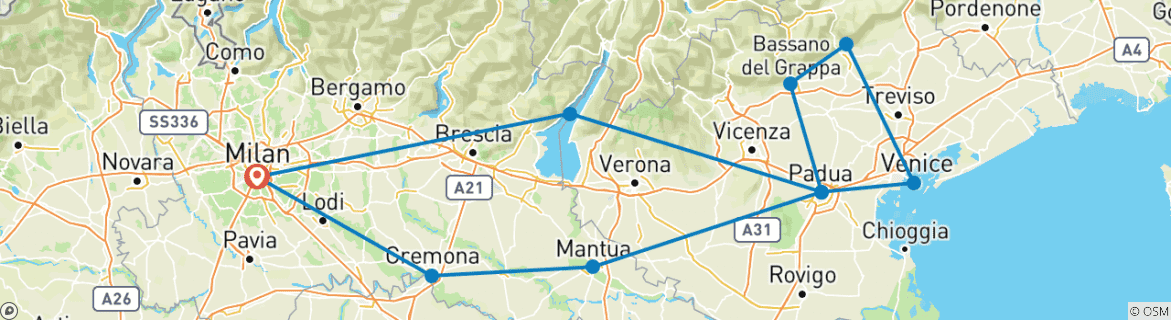 Image d'une carte montrant l'itinéraire du circuit