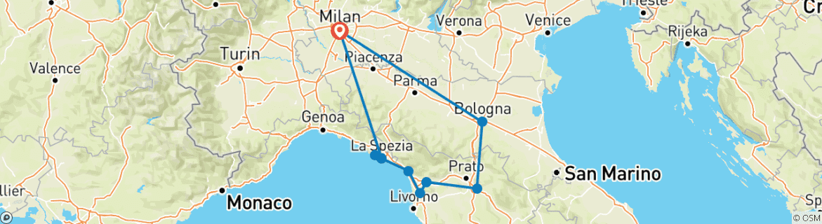 Image d'une carte montrant l'itinéraire du circuit