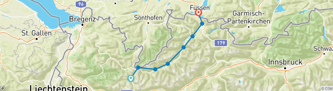 Karte mit der Reiseroute