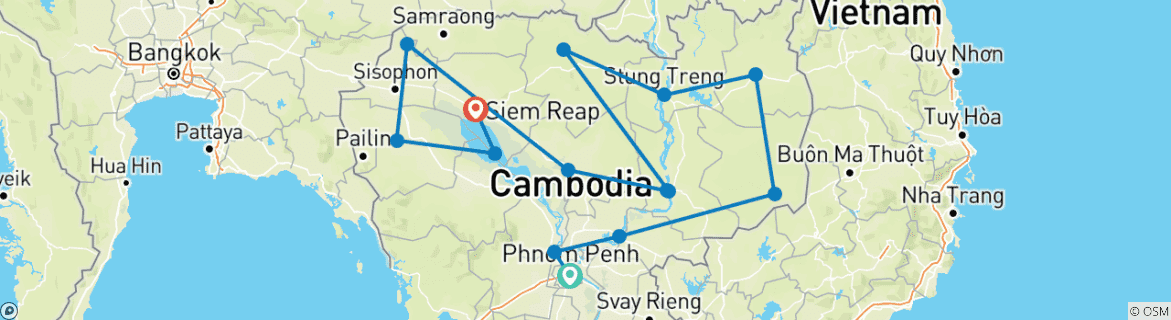 Foto van een kaart met de route van de rondreis