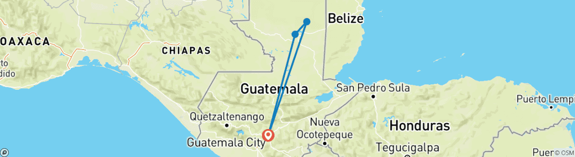 Image of a map showing the route of the tour