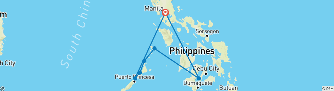 Image of a map showing the route of the tour