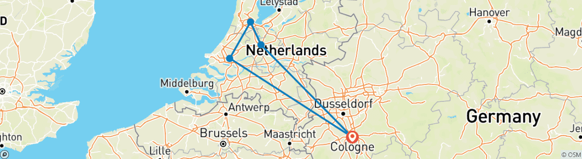 Image of a map showing the route of the tour