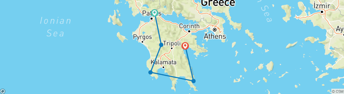 Image of a map showing the route of the tour