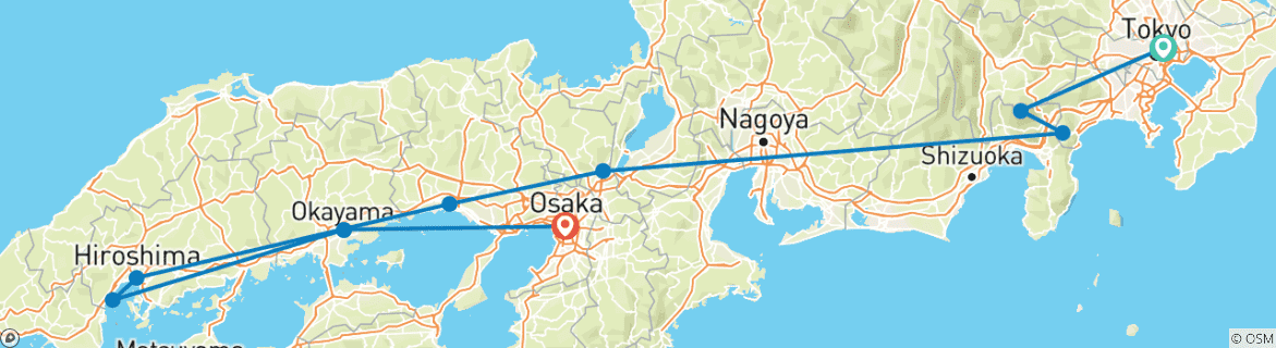 Image of a map showing the route of the tour