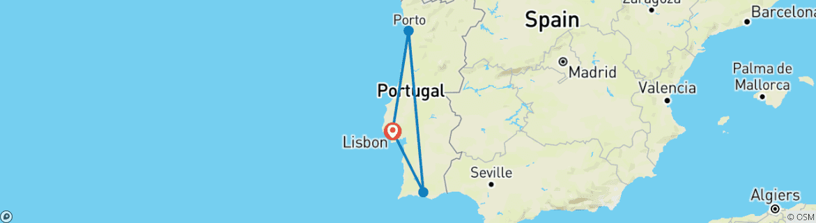 Image d'une carte montrant l'itinéraire du circuit