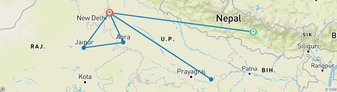 Image of a map showing the route of the tour