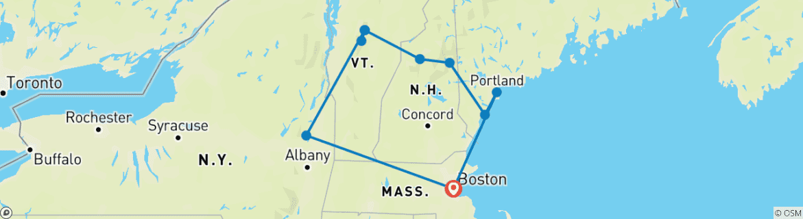 Image of a map showing the route of the tour