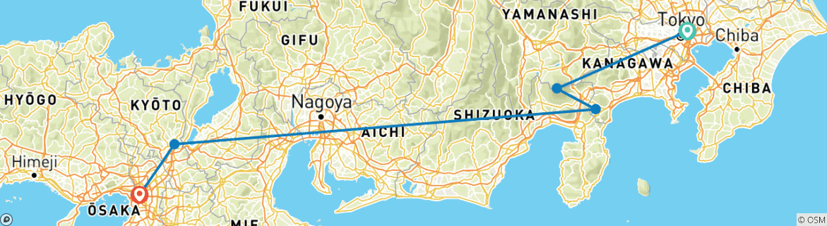 Image of a map showing the route of the tour