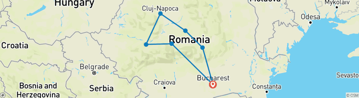 Image of a map showing the route of the tour