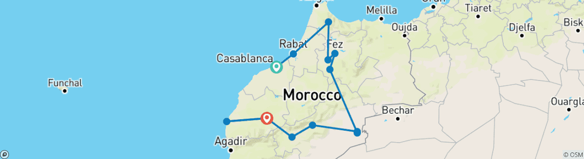 Foto van een kaart met de route van de rondreis