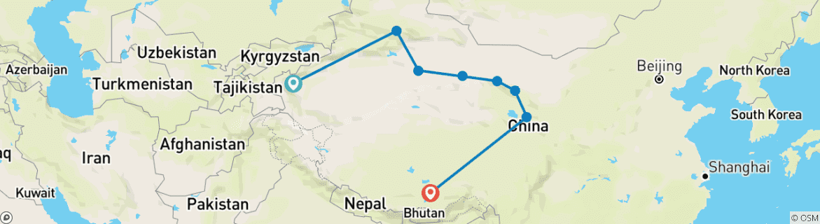 Image of a map showing the route of the tour