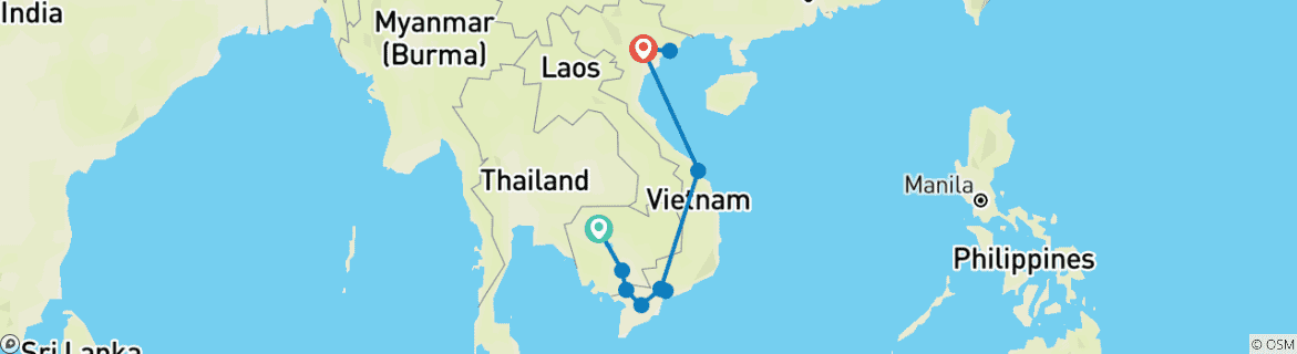Image of a map showing the route of the tour