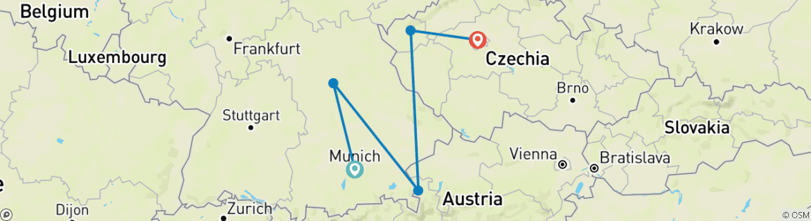 Image of a map showing the route of the tour
