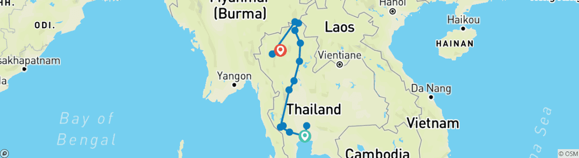 Image d'une carte montrant l'itinéraire du circuit