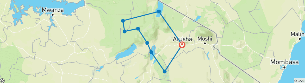 Image of a map showing the route of the tour