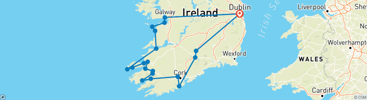 Image d'une carte montrant l'itinéraire du circuit