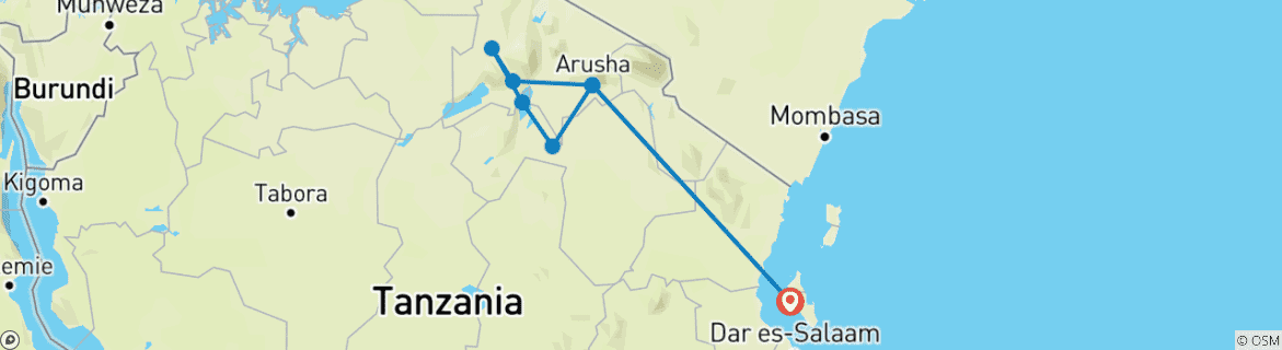 Image d'une carte montrant l'itinéraire du circuit