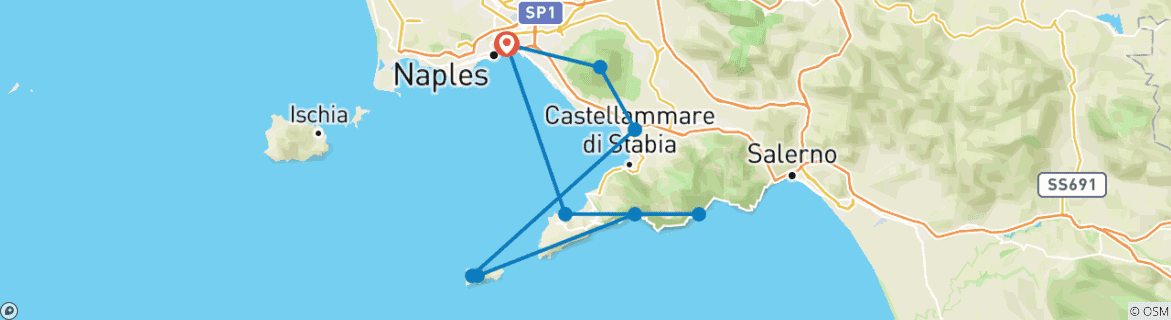 Image of a map showing the route of the tour
