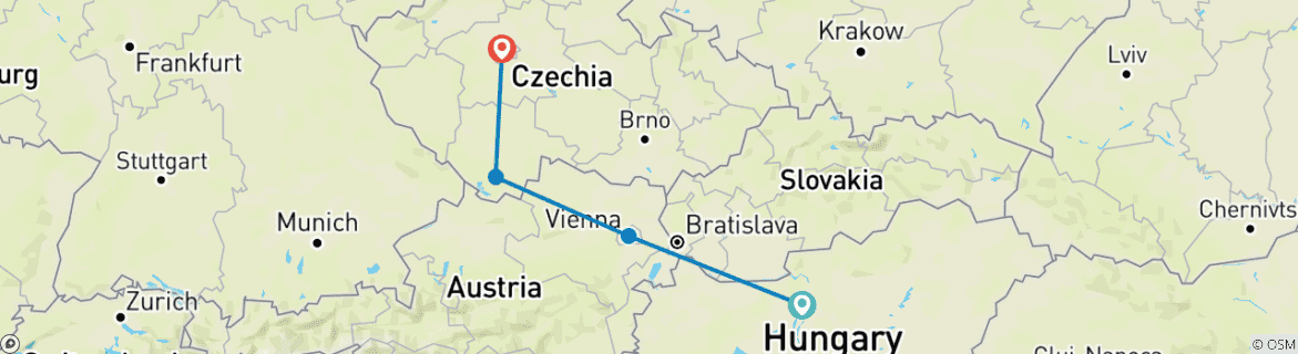 Image of a map showing the route of the tour