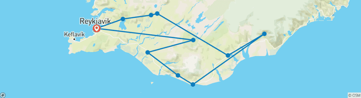 Image of a map showing the route of the tour