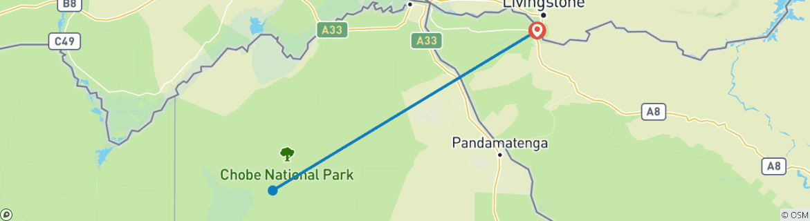 Carte du circuit Chutes Victoria - 3 jours d'aventure