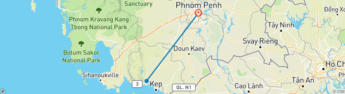 Karte mit der Reiseroute