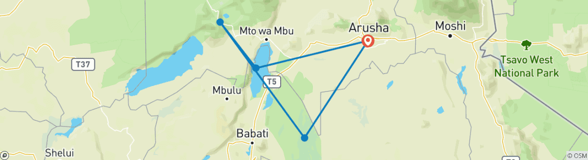 Image of a map showing the route of the tour