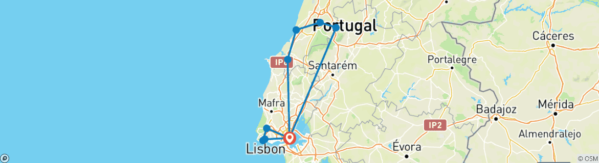 Image of a map showing the route of the tour