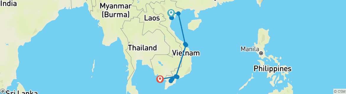 Carte du circuit Vacances époustouflantes de 14 jours sur les plages du Vietnam