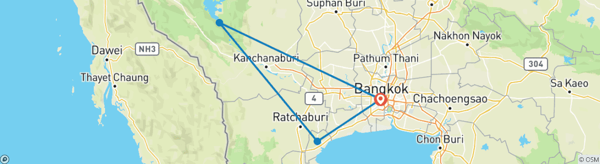 Image of a map showing the route of the tour