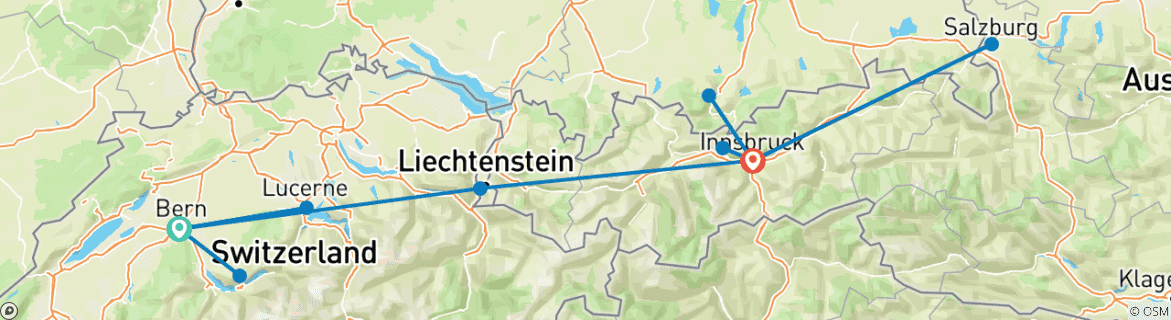 Image of a map showing the route of the tour
