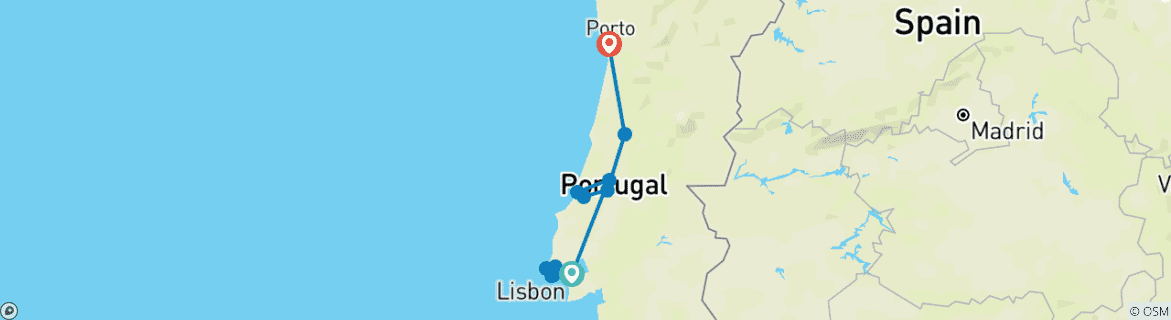 Image of a map showing the route of the tour