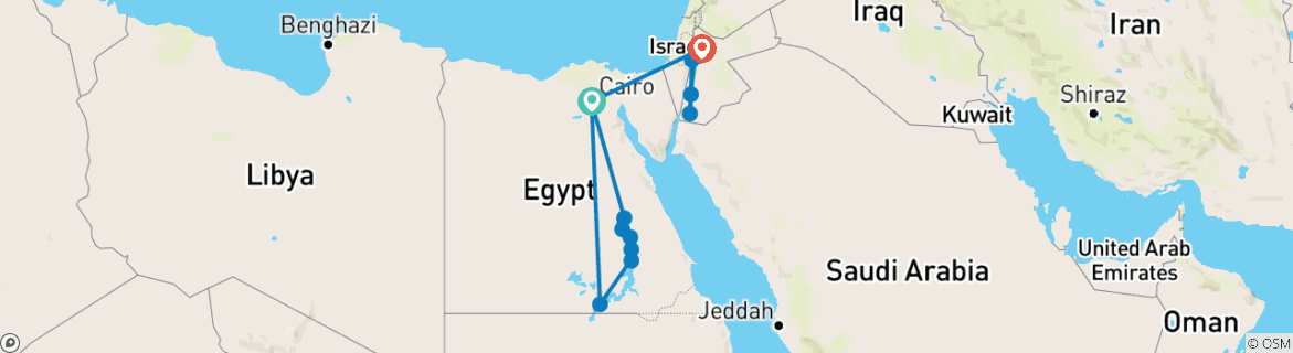 Foto van een kaart met de route van de rondreis