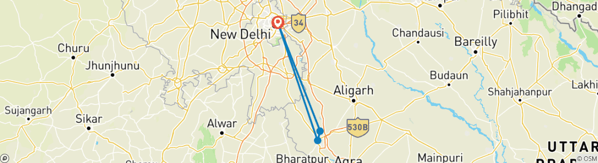 Foto van een kaart met de route van de rondreis