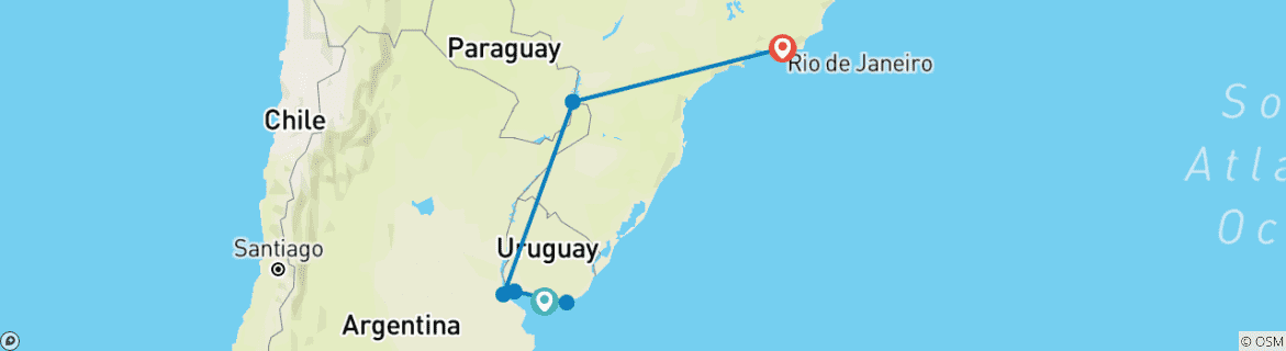 Image of a map showing the route of the tour