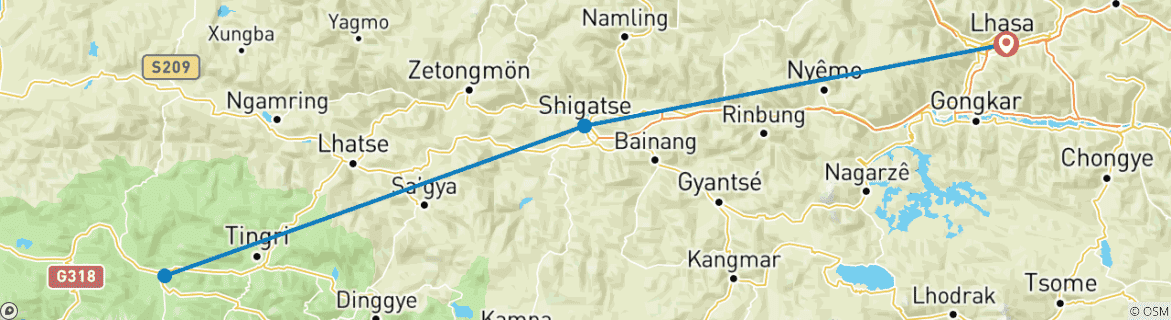 Image of a map showing the route of the tour