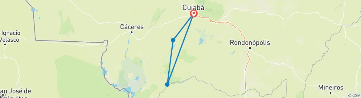 Karte von Nördliches Pantanal & Jaguar Safari mit optionalem Aufenthalt in Porto Jofre