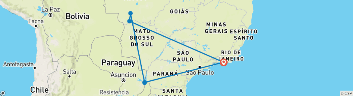 Image of a map showing the route of the tour