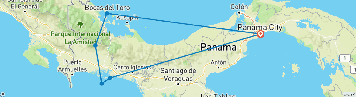 Image of a map showing the route of the tour